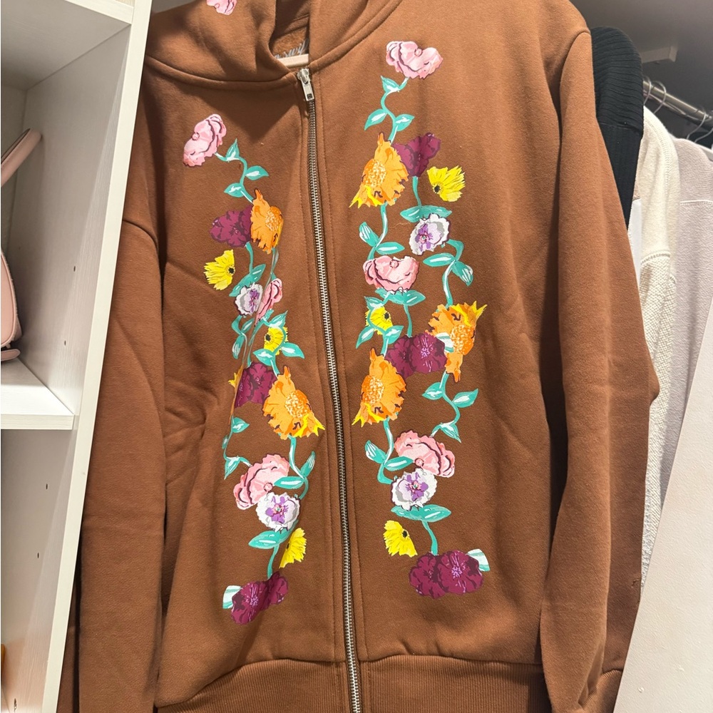 Taylor Swift Brown Bomber Jacket with Floral Embroidery